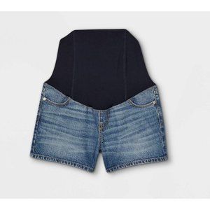 NWT Isabel Maternity Women's Crossover Panel Midi Maternity Jean Shorts, 12